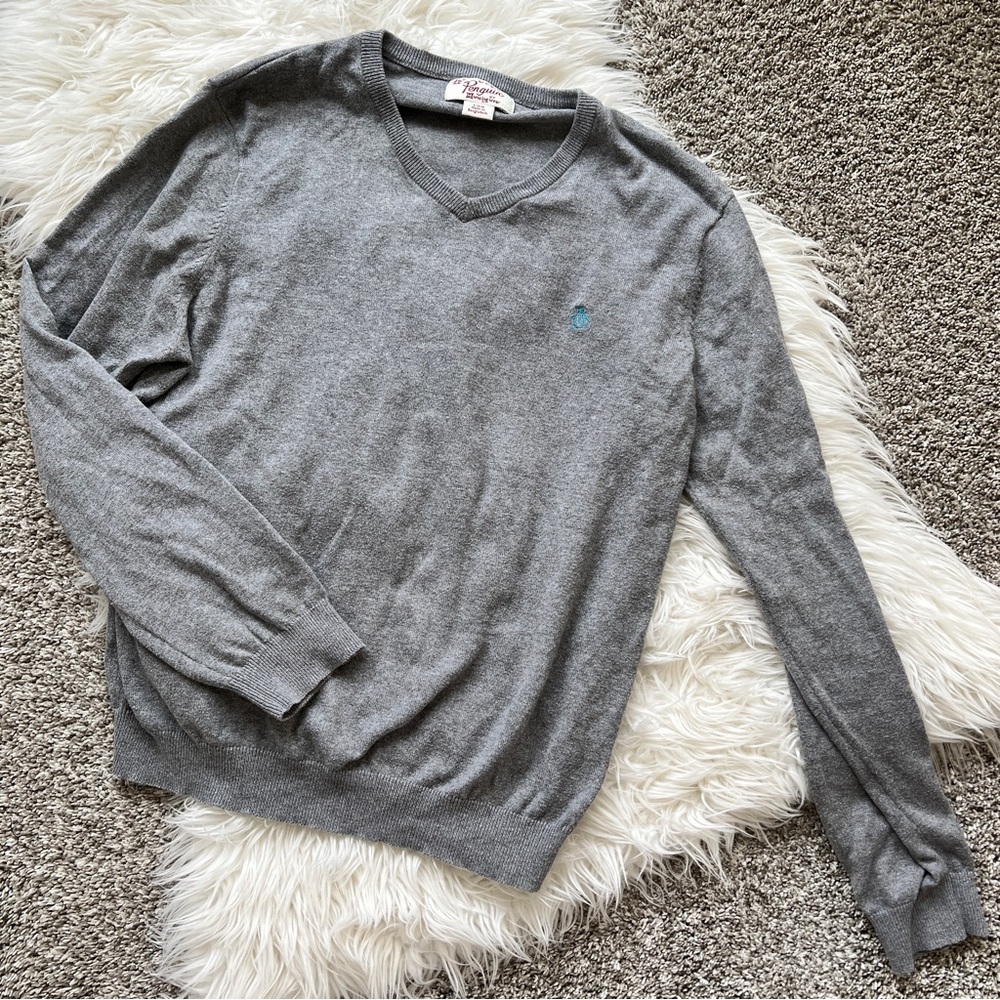 Original Penguin Gray Cotton Cashmere V-Neck Sweater Men’s Size L